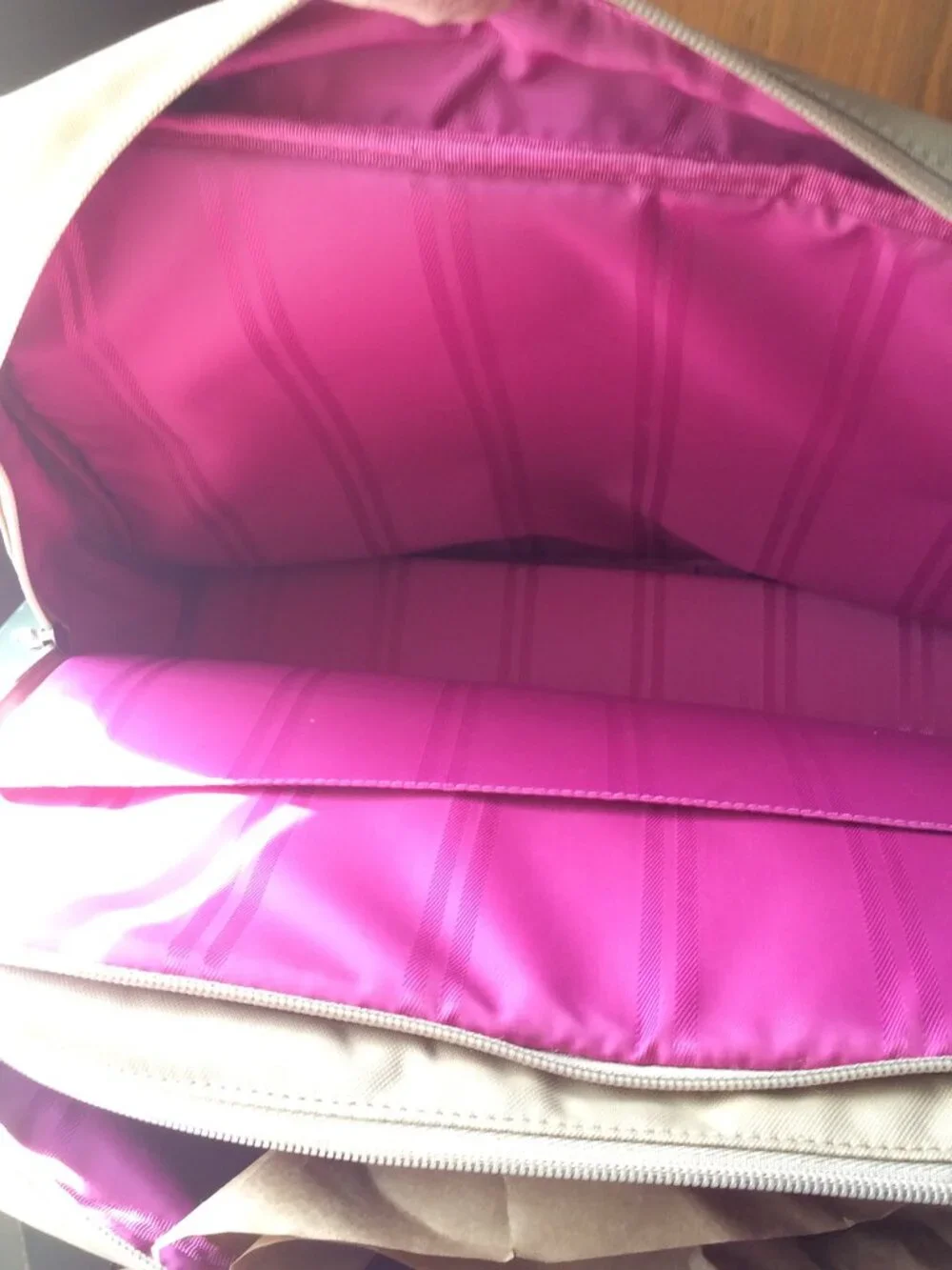 TUMI Laptop Bag, Tan Nylon Body with Brown Leather Trim